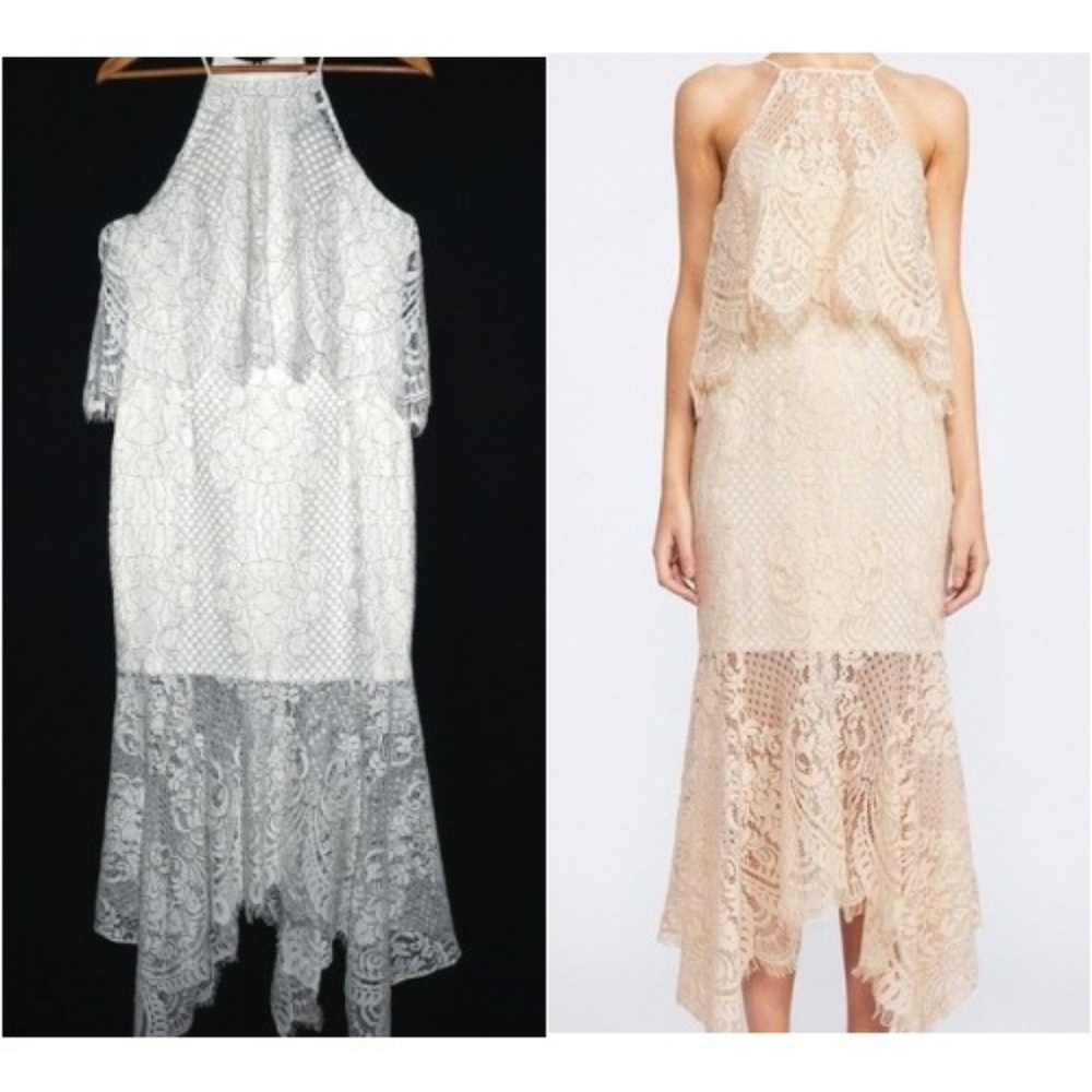 Shona Joy Highneck Layered Lace Midi Dress NEW 8